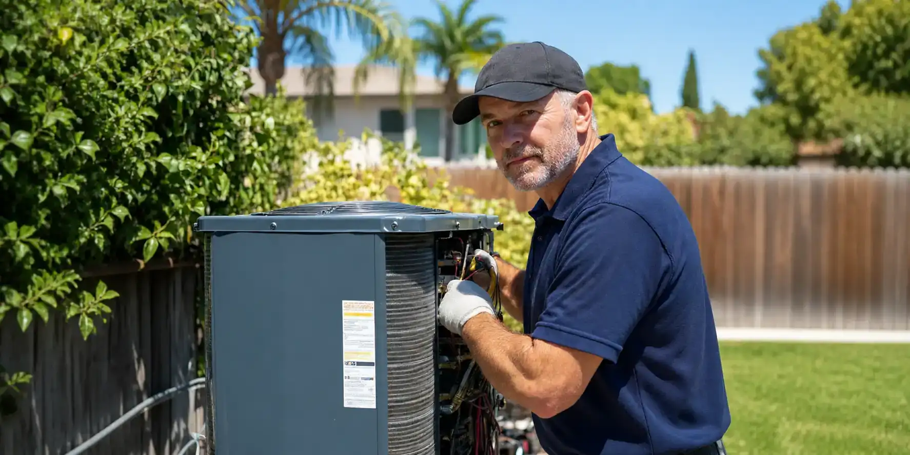 AC tech installing a central AC system.