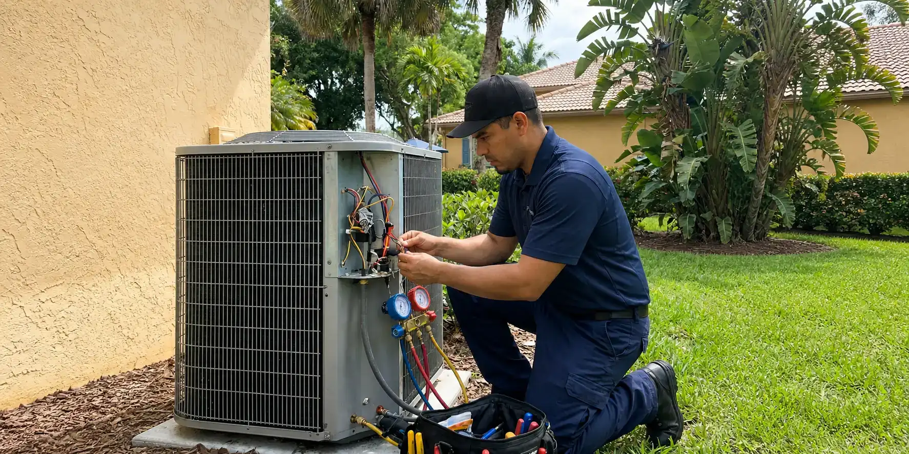AC tech rewiring low-voltage thermostat wiring.