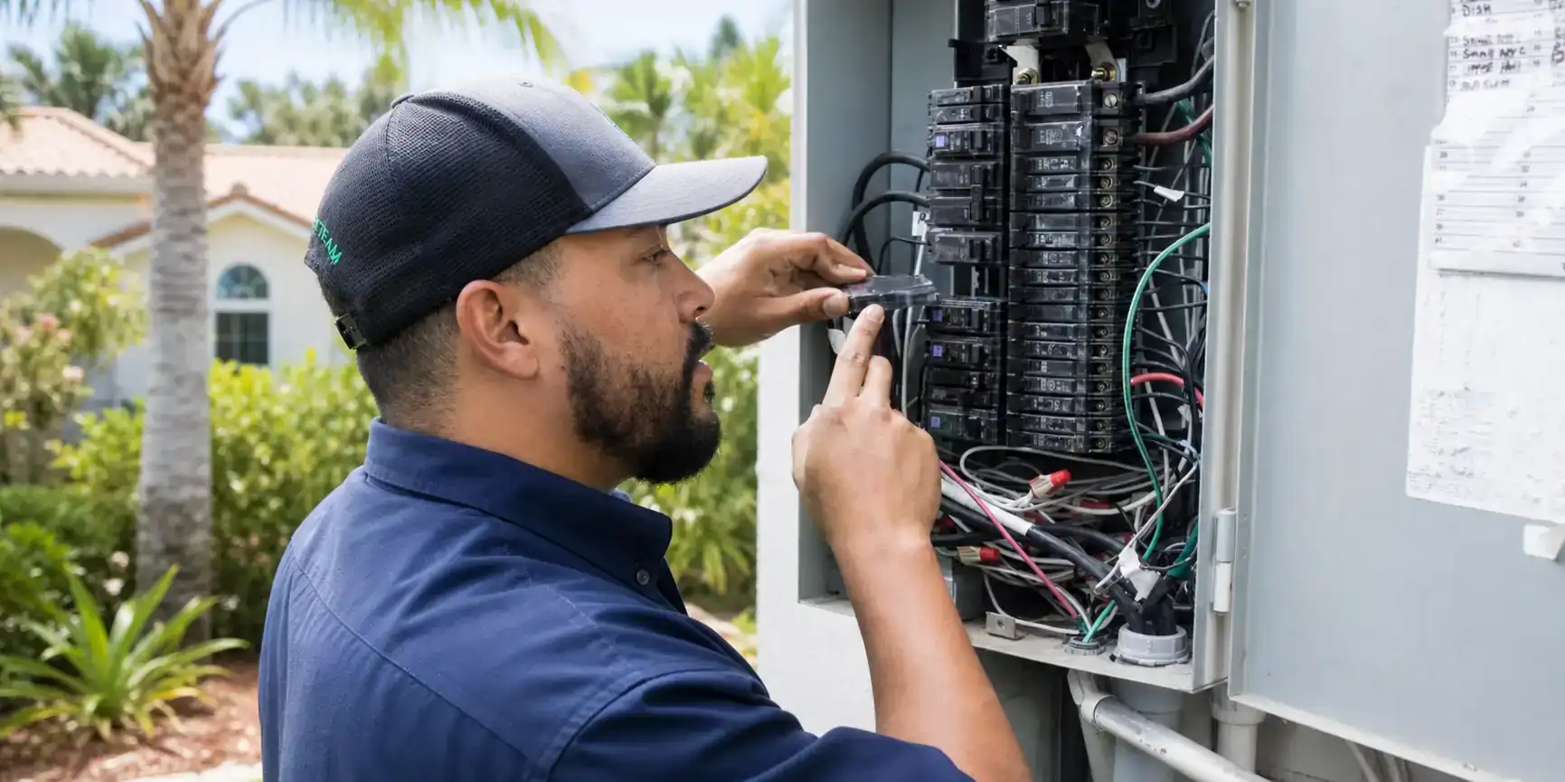 Electrician working on an electrical panel.